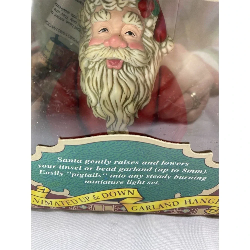 NOS Vintage Enchanted Garland Santa Animated Hanger Christmas Holiday Red In Box